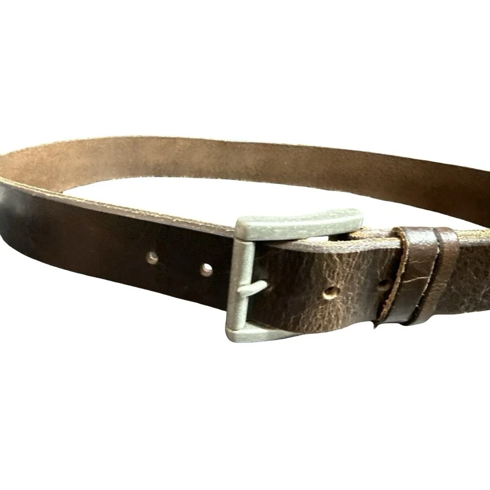 Mens Brown Leather Belt silver tone buckle‎ size 36